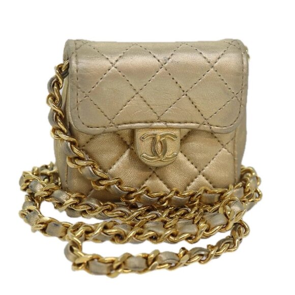CHANEL Mini Matelasse Chain Shoulder Bag Lamb Skin Gold Tone - Picture 1 of 16